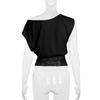 European Elegant Off-Shoulder Lace Patchwork Cropped Top - Slim-Fit Women's Style, Short-Sleeved.
