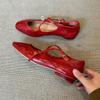 Leather version~ retro cross-buckle ballet shoes low-heeled temperament Mary Jane shoes shallow mouth round head single shoes women