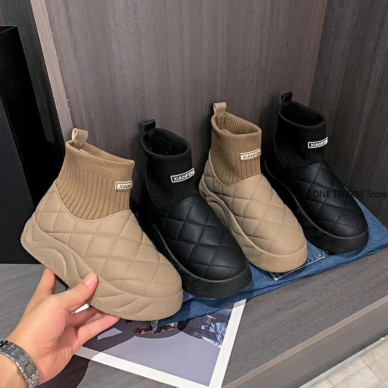 Fashion Women's Boots Solid Color Snow Boots Winter Height Increasing Anti Slip Waterproof Casual Fashion Plush Warm Cotton Shoes 2025