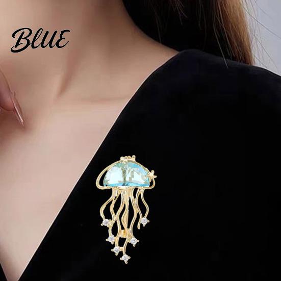 Daily Wear Brooch Women Blue Faux Crystal Jellyfish Shape Lapel