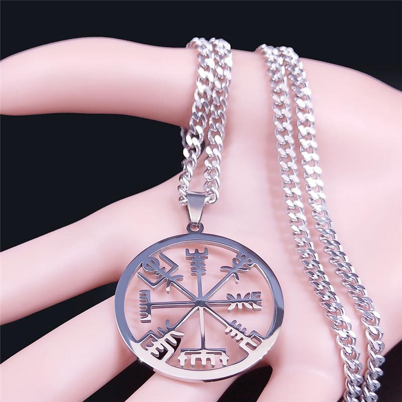 Collier amulette boussole Viking pour hommes, pendentif Trident, barre de crainte, Vegvisir, collier scandinave, bijoux cadeaux