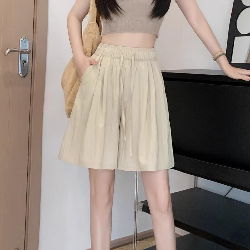 Women's Wide-Leg Summer Pants: Elastic Waist, Breathable, Loose for Casual Wear or Home, Thin Base Layer Shorts.