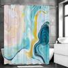 Marble Pattern Powder Blue Yellow Flowing Shower Curtain, Bathroom Decorative Shower Curtain, Waterproof Shower Curtain with Hoo