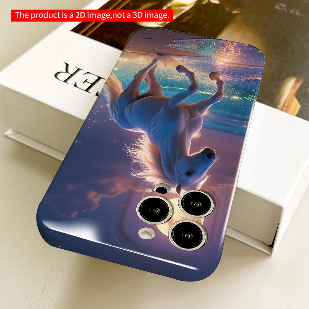 2DFlat Moonlit White Horse Galloping On Beach All Inclusive Film Hard Phone Case, Compatible with iPhone 18 Pro Max 17 16 15 14 13 12 11