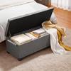 Storage Ottoman Bench, Button-Tufted End of Bed Bench with Side Bags, Flip-up Upholstered Storage Chest with Metal Frame, Linen Bed Ottoman for Living