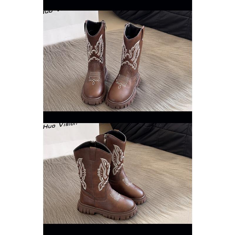 Autumn New Vintage Embroidered Mid-cut High Boots