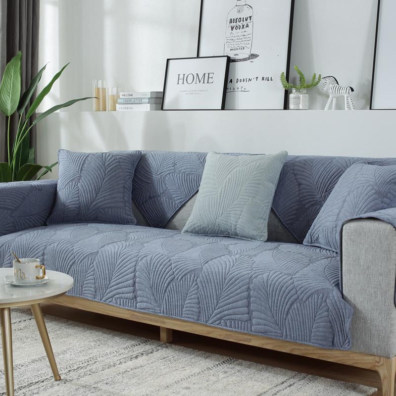 Nordic Simple Solid Color Sofa Cushion Four Seasons Pure Cotton Fabric Non-Slip Cushion Winter General Modern Sofa Cover Slipcover