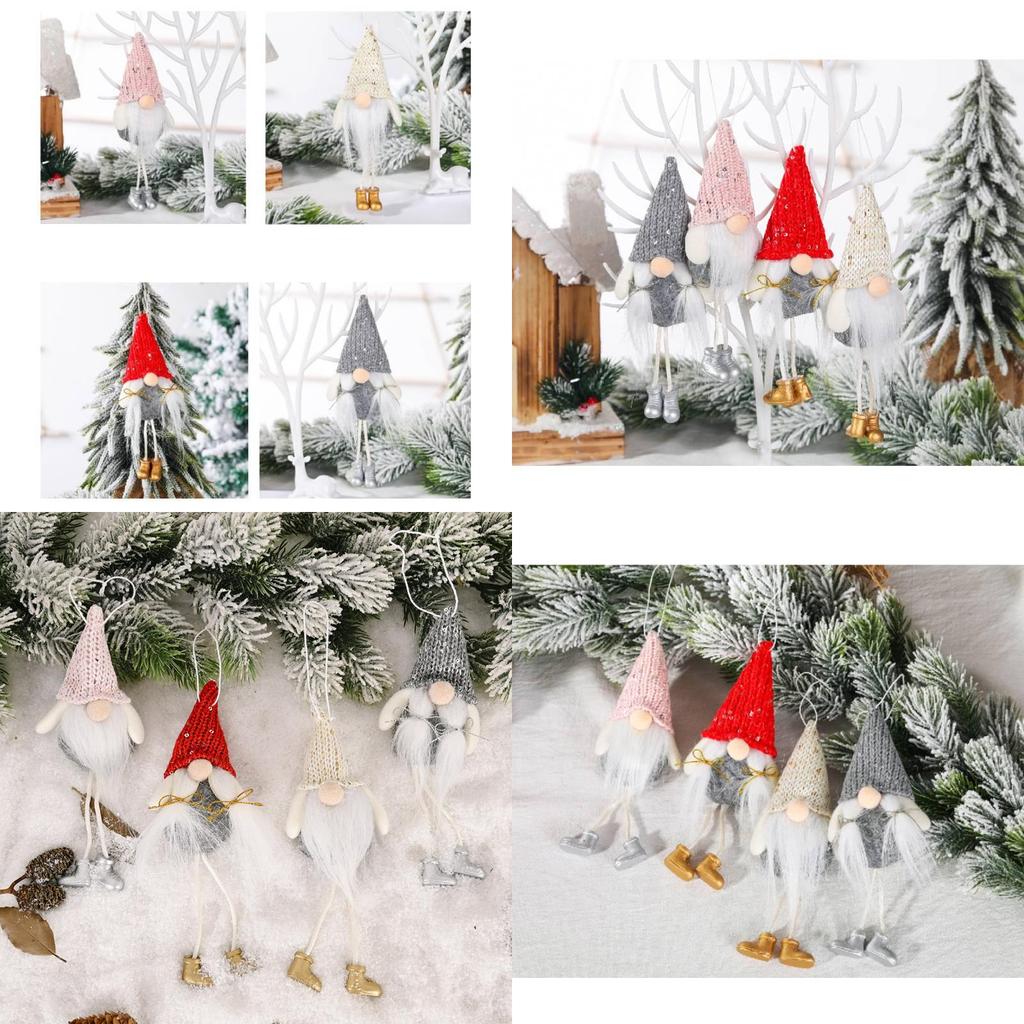 Muñeco Creativo de Anciano del Bosque Decoración Navideña Adorno Colgante Brillante Sin Rostro En Rosa Dorado Rojo Y Gris