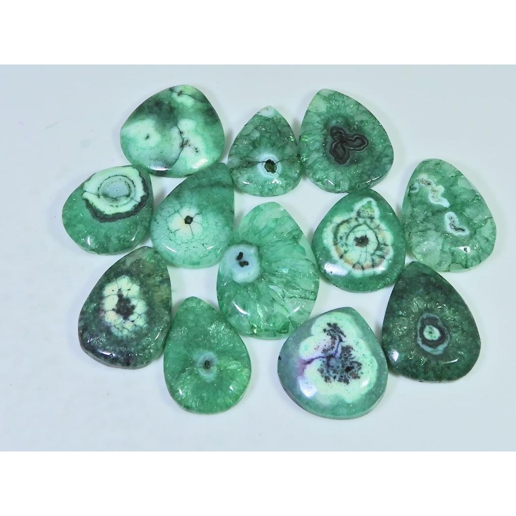 232Cts.Color Enhanced Green Solar Cab Agate Pear Loose Gemstone 12Pcs Lot C-2119