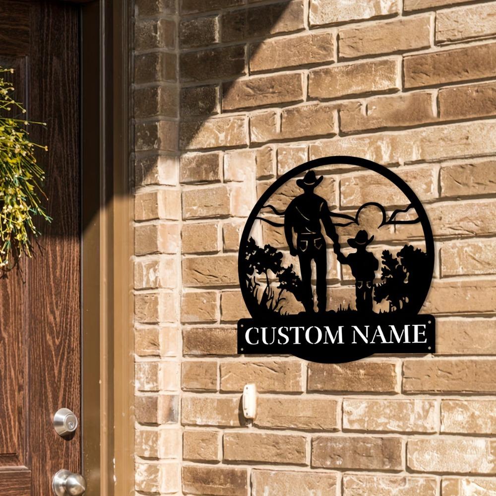 1pc Custom Western Cowboy & Child Metal Wall Art, Personalized Cowpoke & Heir Sign, Rustic Ranch Home Decor, Custom Sign for Home & Office