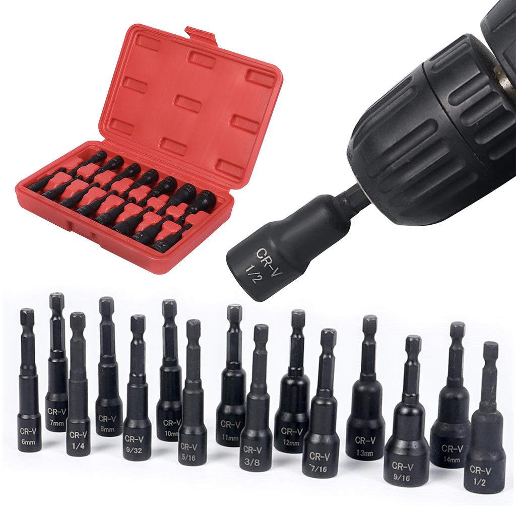 15Pcss Power Nut Driver Drill Bit Set Hex Socket Adapter Bolt Driver Repairing Tool Kit Suitable for Quick Changes