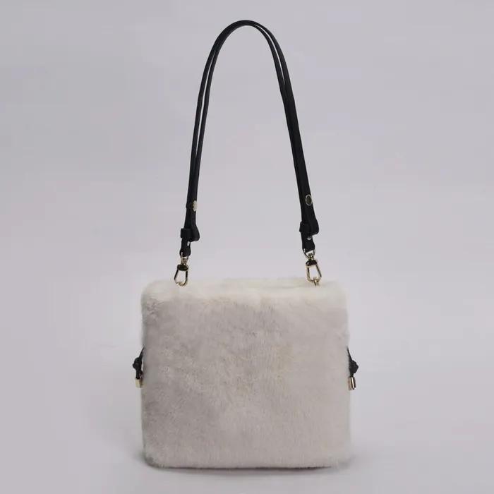 Lara Fur Drawstring Bag - Ivory (Free Gift: Lara Canvas Bag + Wool Gloves)