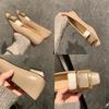 Uva Mãe Mesmo Quadrado Francês Cabeça Quadrada de Metal Fivela Quadrada Sapatos de Sola Reta de Um Só Sapato Feminino Elegante Salto Pequeno Grosso Boca Rasa Sapatos de Um Só Sapato Feminino