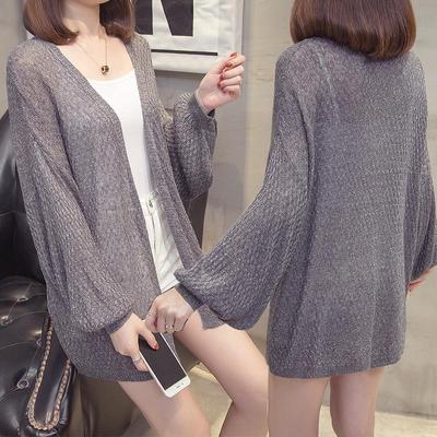 Lantern Sleeve Women's Summer Shawl Jacket Beach Coat Loose Sun Protection Jacket Air Conditioning Shirt, Knitted Cardigan