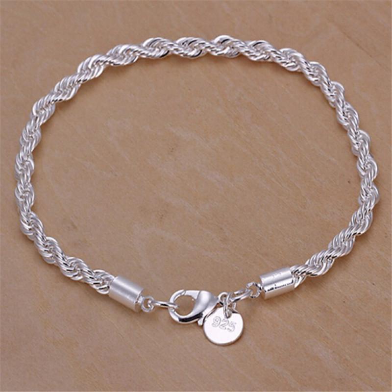 SUMENG 2024 New 4mm Silver Color Chain Male Twisted Rope Bracelet High Top Quality Fashion Jewelry For Women Men Gifts