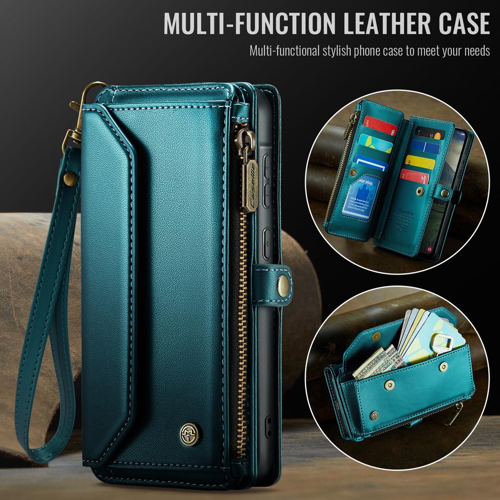 For Samsung Galaxy A17 5G/A17 4G Leather Case CASEME C36 Zipper 10 Card Slots Phone Cover with Straps