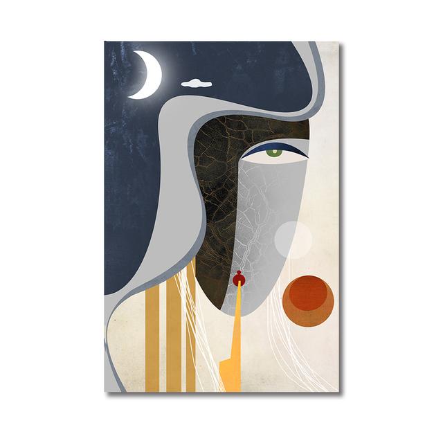 Oljemalerier i Picasso-stil, abstrakte geometriske linjer, kvinnelige ansiktsbilder, plakater og hjemmedekor