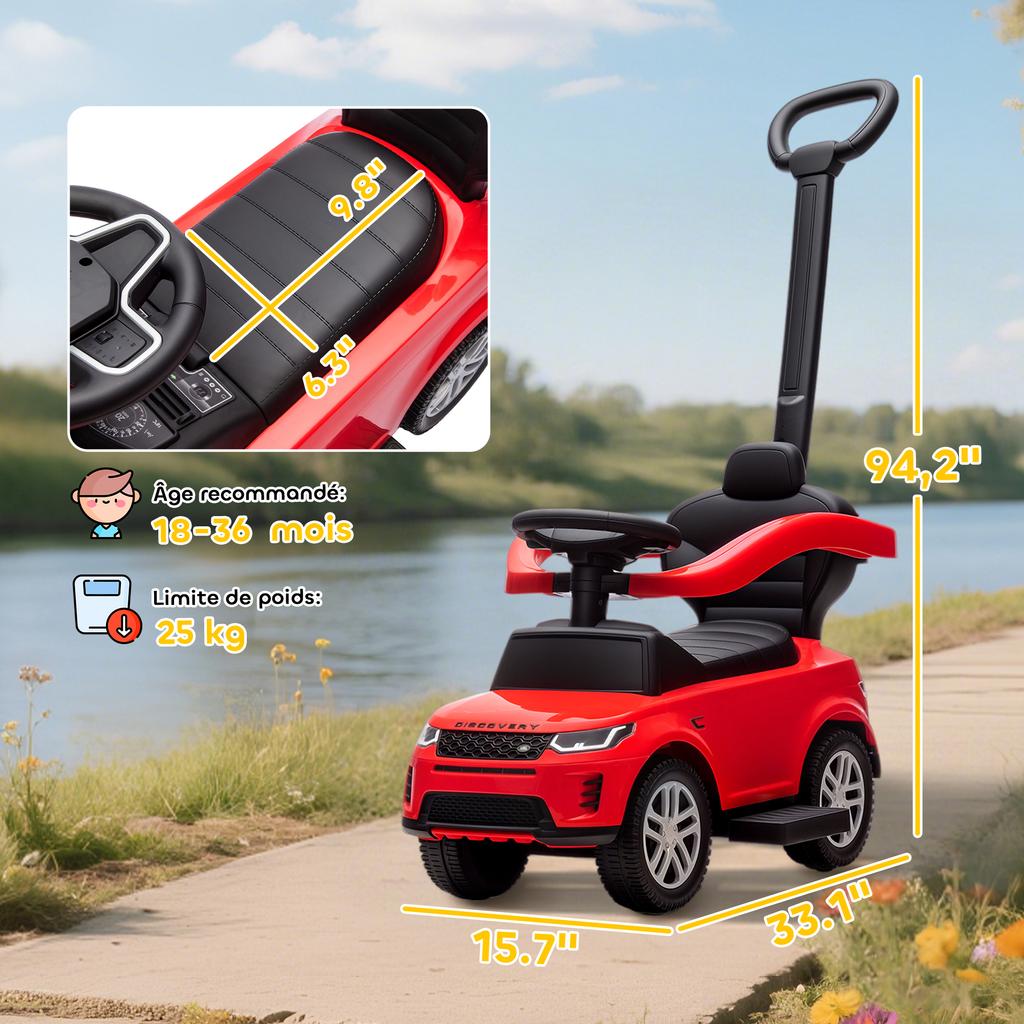 Ride-On Car for Children, Land Rover Discovery, Push-Along, Removable Handle, 84 x 40 x 94.5 cm, Red