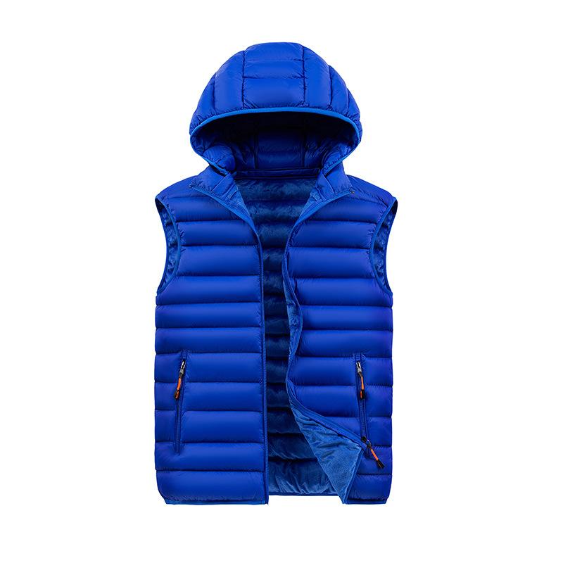 Hooded Down Cotton Vest Men's Winter Solid Color Sleeveless Lightweight Warm Ribs Clothing Cotton Vest Thick Vest Jacket
