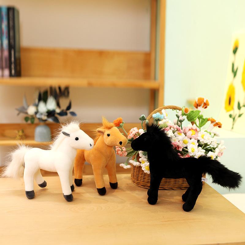 Real Foal Plush Toy White Horse Black Horse Sweat Blood BMW Children's Plush Toy Ornaments Thousand-mile Horse Doll