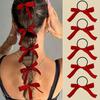 5Pcs Women Double Ponytail Hair Accessory Style Fashionable and Cute Black Bow Hair Tie Ballet Style Retro Ribbon Headband