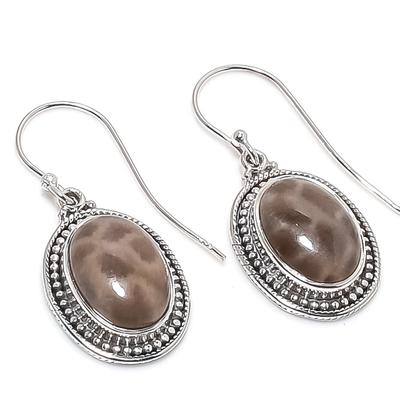 Doğal Fosil Mercan Değerli Taş 925 Katı Gümüş Hediye Küpe 1.25" t9p66