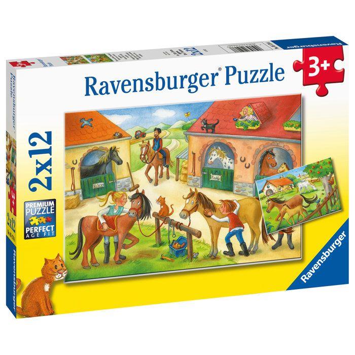 Puzzle enfant Ravensburger Vakantie op de manege - 2 x 12 pieces - Animaux