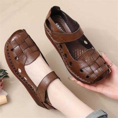 Rindsleder Retro Keilabsätze Damen Sandalen Damen Sommer Neu Weichsohle Echtes Leder Mutter Schuhe Slipper Komfort Damenschuhe