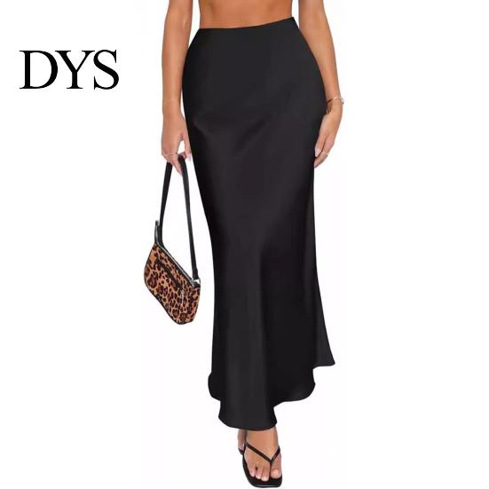 Hip Wrapped Fishtail Skirt Maxi Women High-Waist Smooth Satin Long with Zipper Daily Wear Solid Color Spring Autumn