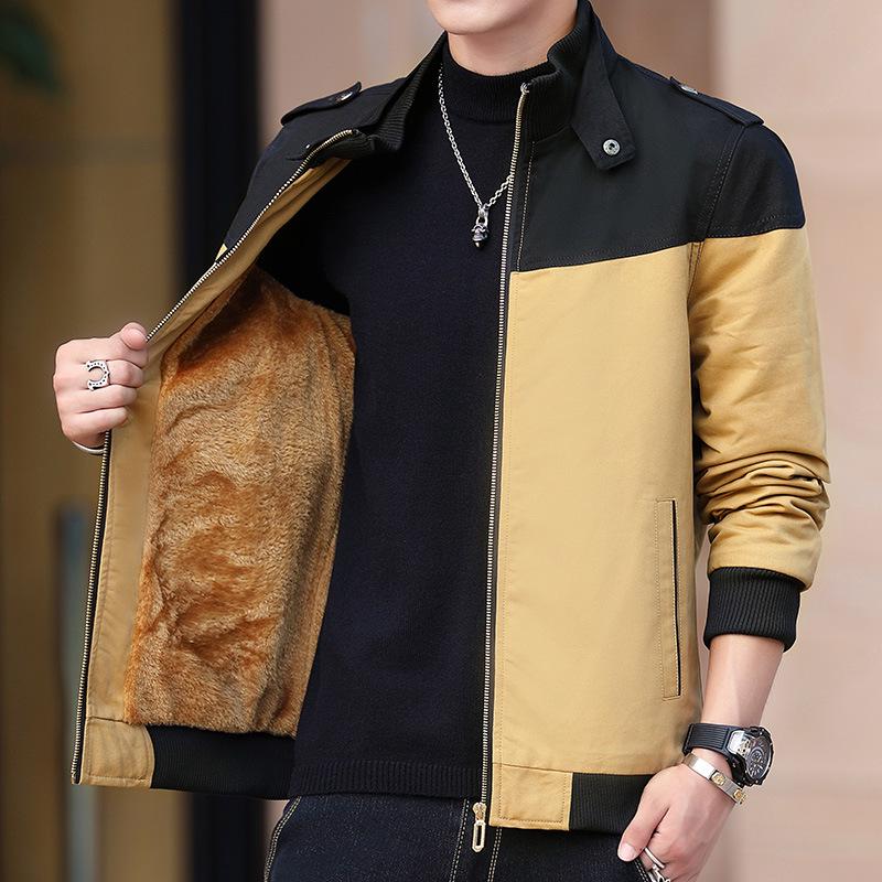 

Men s Velvet-Lined Korean-Style Workwear Jacket, Autumn/Winter 2021, Stand-Up Collar M верблюд