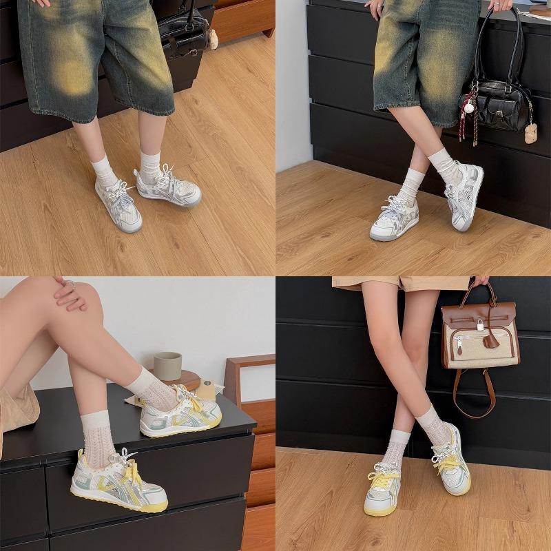 New summer round head women's breathable mesh heightening sports and leisure platform shoes