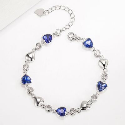 925 Sterling Silver AAA Zircon Ocean Heart Fashion Bracelet Gift Jewelry