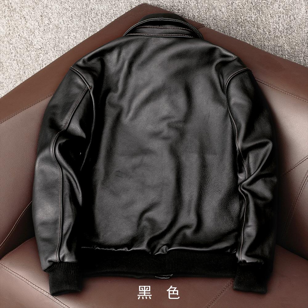 Men Genuine Leather Pilot Jacket Real Cowhide Aviator Coat Large Size Outerwear