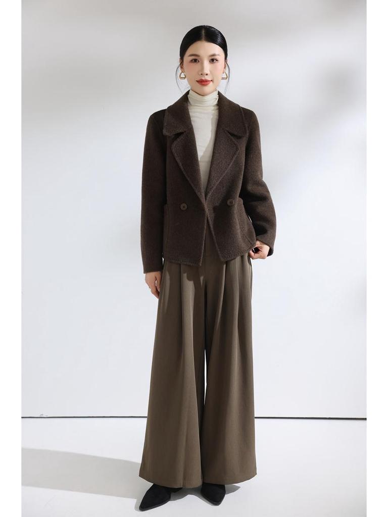 Cappotto di Lana Double-Face Stile Coreano 2025 per Donna - Versatile Lunghezza Corta, Moda Autunno & Inverno, Vestibilità Larga, Taglia Petite