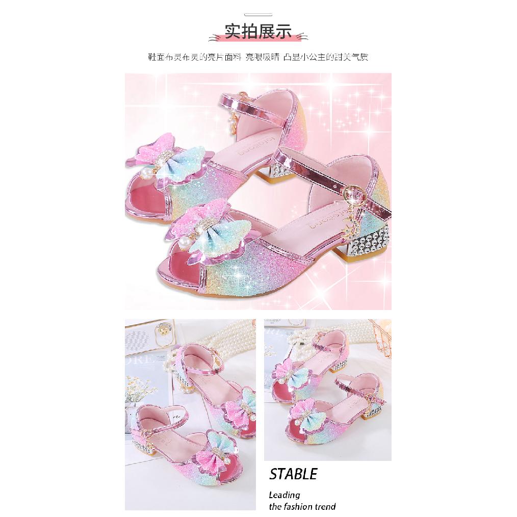 Princess Shoes Sandals New Summer Colorful Girls Open-Toe Fish Mouth Children's High Heels Soft Sole Big Kids Shoes