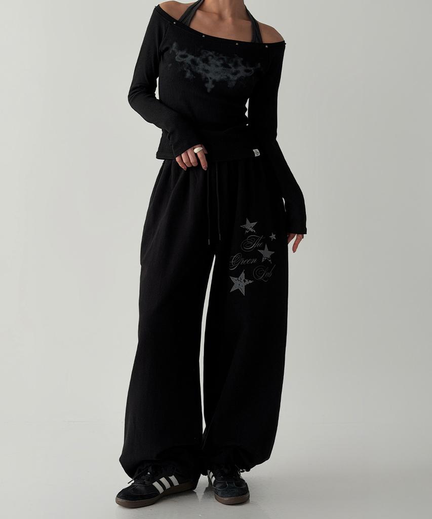THE GREEN LAB Star Patch Terry Pants [Black]