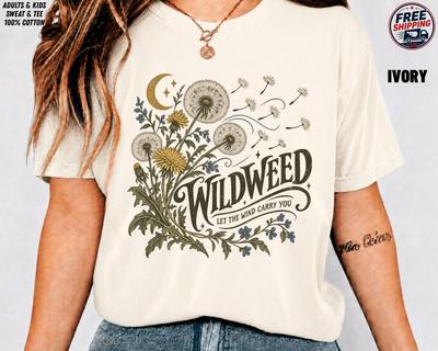 Vintage Dandelion Wildflower Shirt, Crescent Moon, Let the Wind Carry You