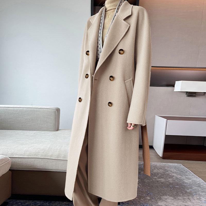 Camel Double-Faced Women’s Long Cashmere Wool Coat - 15% Cashmere, 85% Wool, New for Autumn/Winter 2024.