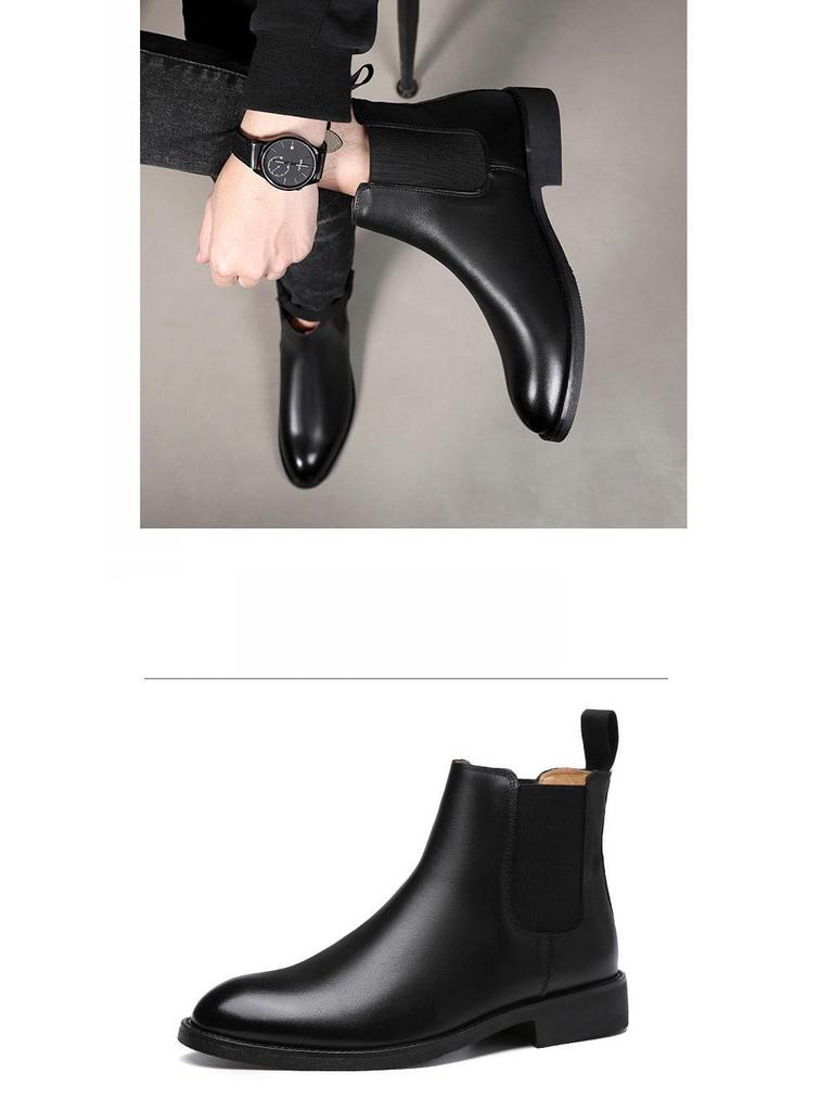 Men's Autumn High-Top Pointed Chelsea Boots - European & American Style Cowhide Slip-On