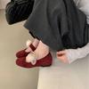 2025 autumn and winter new round head inner slope heel cross belt ballet flower shallow mouth commuter work women's single shoes