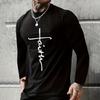 Vintage T Shirt 3D Simple Cross Print Casual Long Sleeve Men's Loose O Neck Comfortable Sweatshirt European Clothing 5Xl