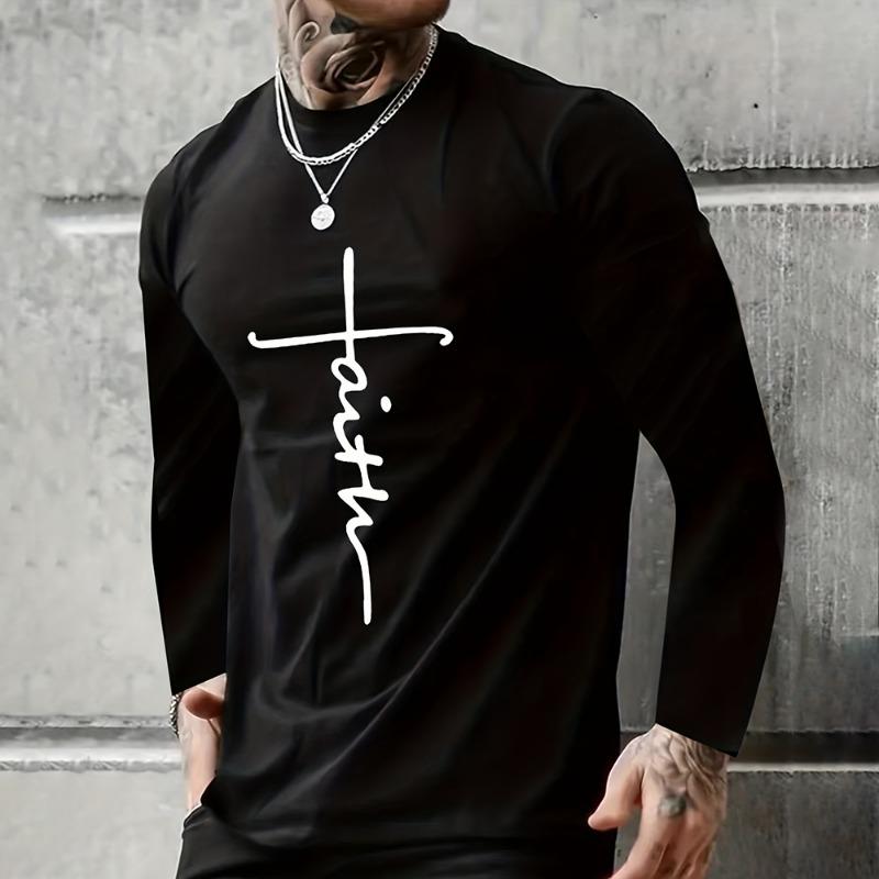 Vintage T Shirt 3D Simple Cross Print Casual Long Sleeve Men's Loose O Neck Comfortable Sweatshirt European Clothing 5Xl