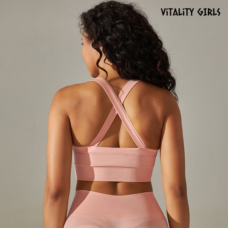 

Vitality Girls Sports Workout Underwear Thread Cross Back Yoga Clothes Bra Busty Gathering Shock-Absorbing XL Pink
