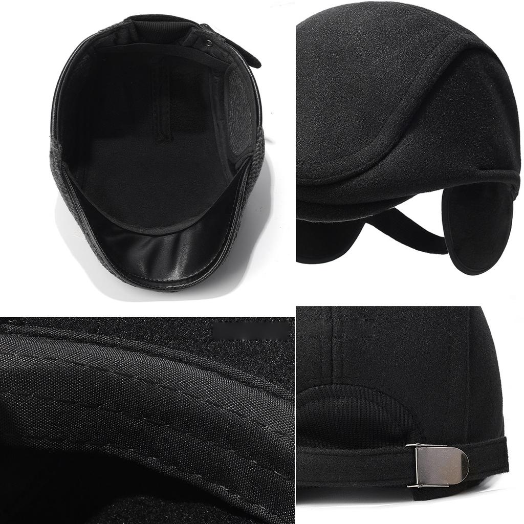 Winter Forward Cap Outdoor Warm Ear Protection Cap Men's Woolen Middle-Aged and Elderly Cold-Proof Retro Cap