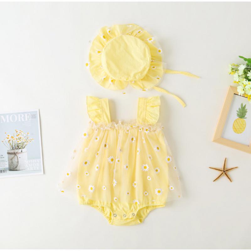 Baby Girl Summer Jumpsuit: 100-Day Birthday Romper with Princess Mesh Skirt