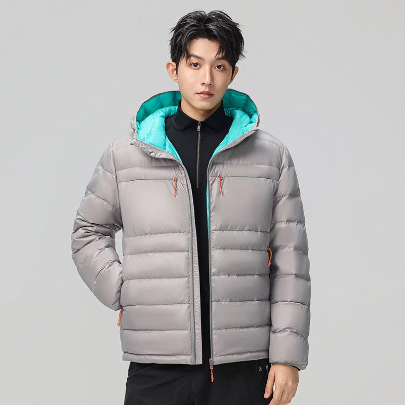 Custom Logo White Duck Down Hooded Men s & Women s Winter Jacket M серый