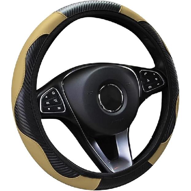 Car Steering Wheel Cover, 15 inch Carbon Fiber Microfiber PU Leather Elastic Steering Wheel Protector for Men Women, Universal Durable Car Decorative