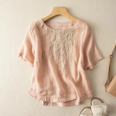 Sommer Bestickte Baumwolle Bluse Frauen Casual Kurzarm Tops Mujer Süße O Neck T-shirt Lose Vintage Shirt Weiblich