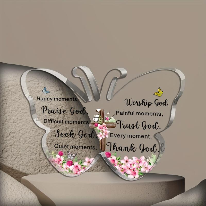 2D Flat Acrylic Butterfly Shaped Desk Decor Plaque, Inspirational Scripture Gifts, Suitable for Wall Decoration, Porch, Room, Villa, Accents Home, Hal