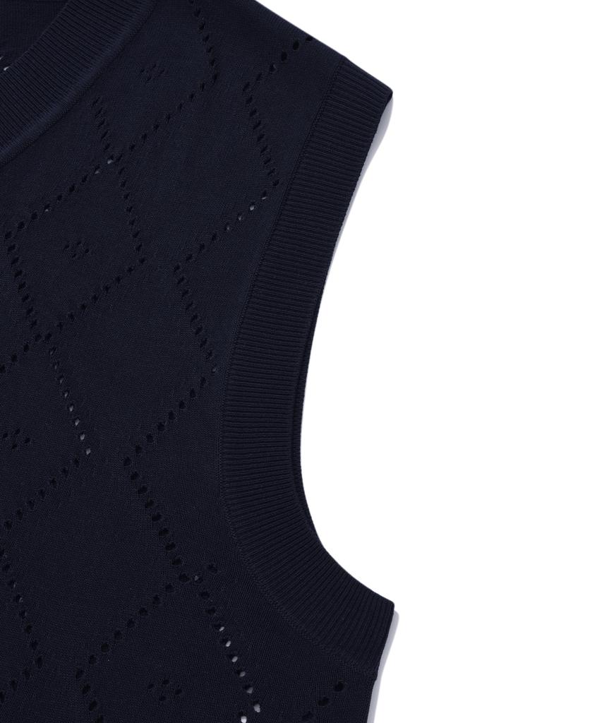 COVERNAT Argyle Scallop Knit Vest Navy